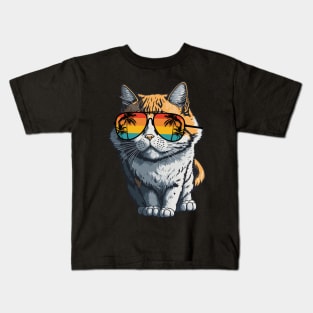 Cool Feline in Shades: Whiskered Purrfection for Cat Miaw Lovers Kids T-Shirt